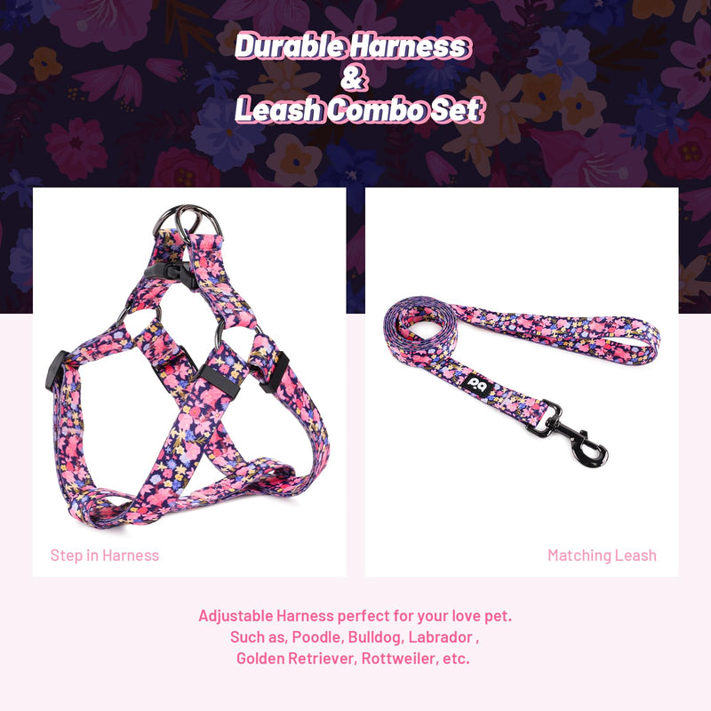 QQPETS Dog Harness Leash Set Adjustable Heavy Duty No Pull Halter Harnesses for Small Medium Large Breed Dogs Back Clip Anti-Twist Perfect for Walking S(14"-20" Chest Girth) Floral Pink