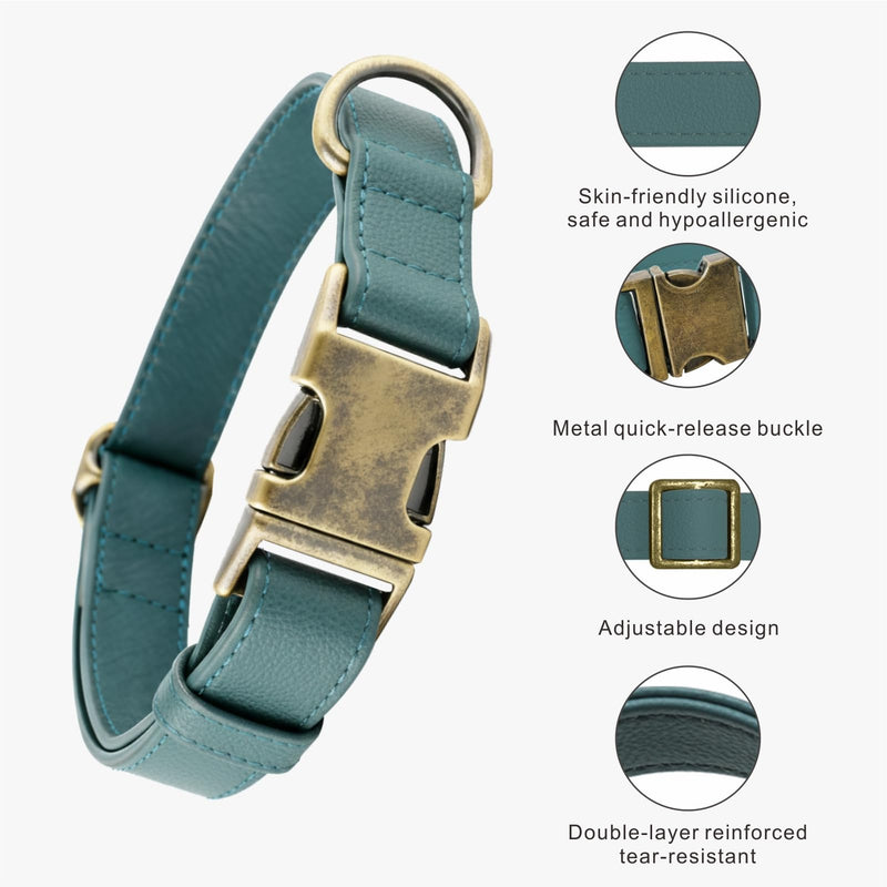 Dog Collar and Leash Set,Leather Silicone Waterproof Odor-Proof Dog Collar and Leash for Large Dogs, Soft Flexible Dog Collars, Durable Thick Adjustable Pet Collar (Green, Large (16-24.5" Neck)) Green Large (16-24.5" Neck)