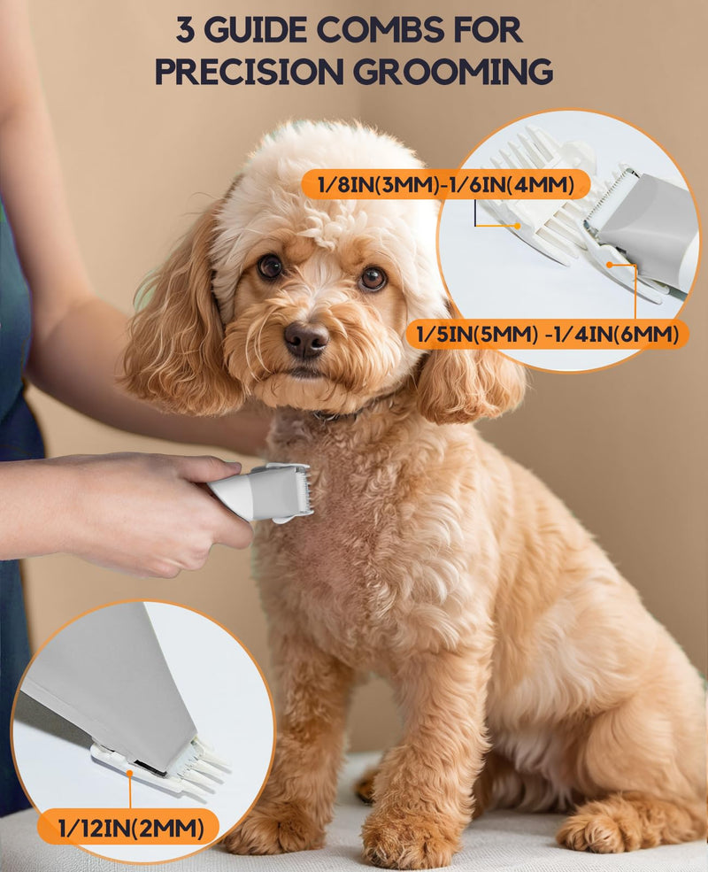 Dog Clippers Grooming Kit, 4 in 1 Quiet Cordless Dog Paw Trimmer & Nail Grinder, Small Dog Cat Clippers Electric Rechargeable Low Noise Pet Shaver for Trimming Hair on Paw Eye Ear Face Rump (Gray) Gray - PawsPlanet Australia