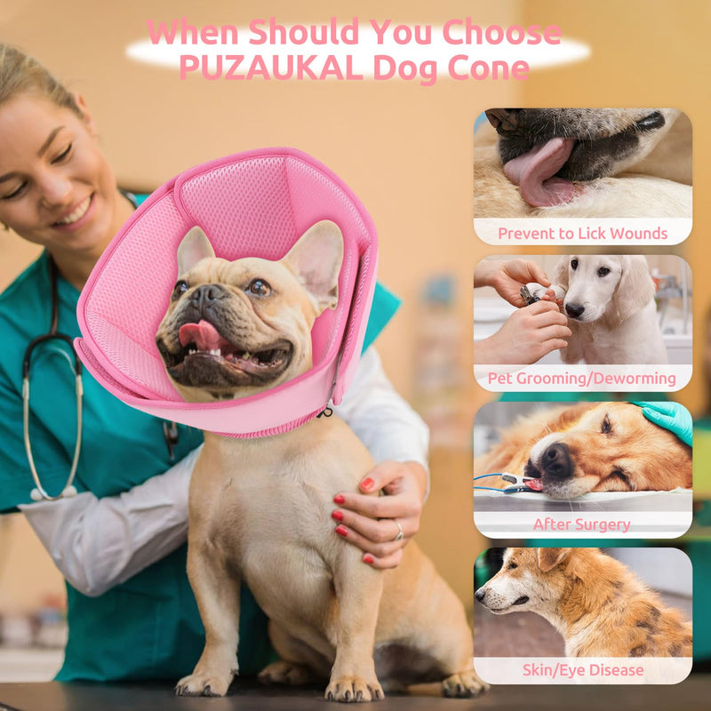 Dog Cone Collar - Soft Elizabethan Collar for Dogs After Surgery, Comfy Cone for Dogs to Stop Licking, Adjustable Dog Cone Alternative for Wound Healing (Pink M) Pink