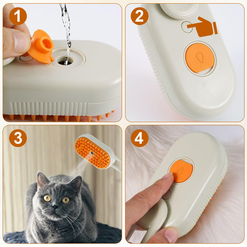 Cloud Cat Brush, 3-in-1 Self-Cleaning Cat Brush Steam Pet Brush with 360° Rotating Arm Cat Hair Steamy Brush Dog Steam Brush for Shedding Best Steam Brush for Pet Cat Dog (Khaki) Khaki - PawsPlanet Australia