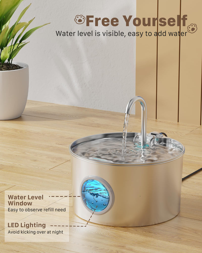 Cat Water Fountain Stainless Steel: 74oz/2.2L Cat Fountain for Drinking - Pet Water Fountain for Cats Inside - Quiet Cats Water Bowl Dispenser - Kitty Drinking Fountains - for Pets& Small Animals 74oz Fountain - PawsPlanet Australia