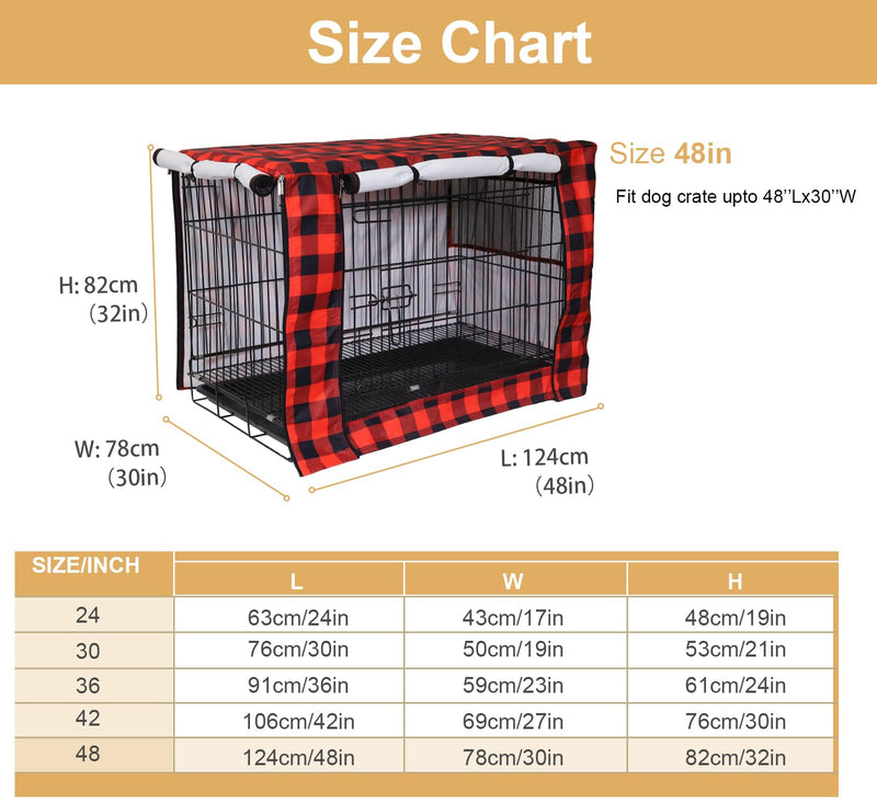 Dog Crate Covers,Cover Fits 48" Kennel Indoor,Polyester Pet Kennel Covers,Breathable Mesh Windows,Repels Oils and Stain,Washable Cover Universal Fit for Standard Metal Crate-Red Plaid 48"L x 30"W x 32"H