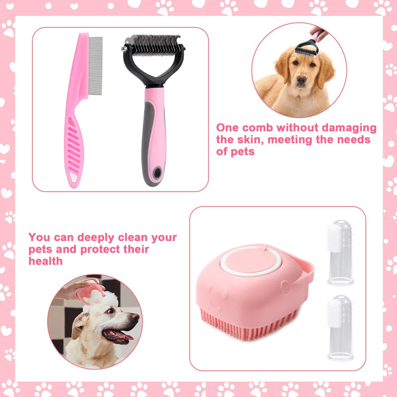 VCZONE 8 Pcs Dog Grooming Kit with Self Cleaning Tools: Nail Clipper, Flea Comb, Shampoo Brush, Shedding Brush, Dematting Comb, Silicone Toothbrush (Pink) Pink - PawsPlanet Australia