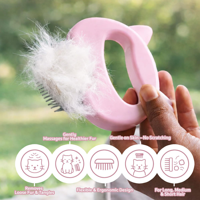 Pet Hair Removal Massage Shell Comb, Soft Deshedding & Dematting Grooming Brush for Dogs, Cats, Puppies & Rabbits – Removes Loose Fur & Mats, For Long & Short Hair (Pink) Pink