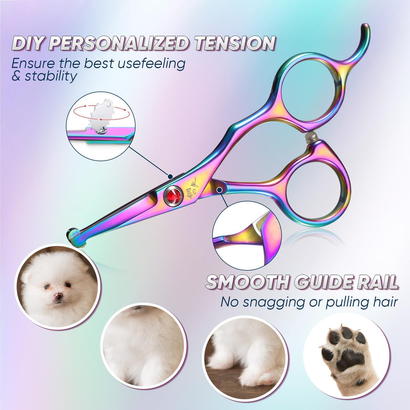 Small Dog Grooming Scissor -Rainbow Nose Hair Scissors with Safe Round Tips, Pet Scissors for Detailed Trimming, Japanese Stainless Steel,Ideal Gift Detail Grooming Scissors - PawsPlanet Australia