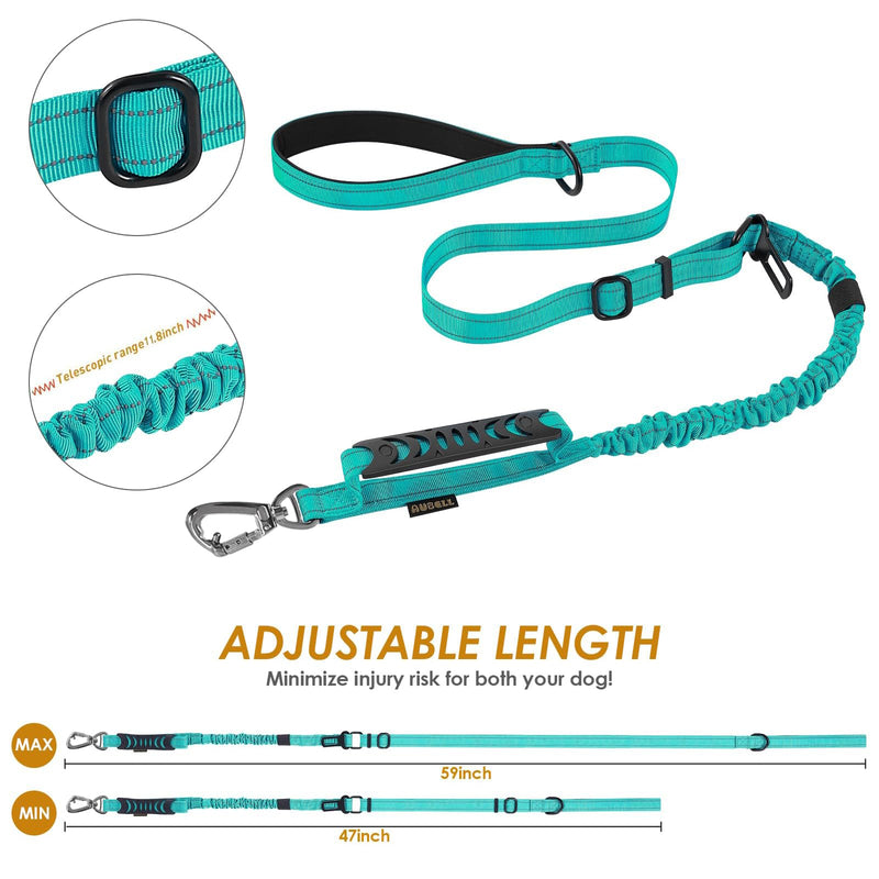 AUBELL Tactical Dog Leash Heavy Duty,4-6ft Reflective Strong No Pull Bungee Leash for Medium Large Dogs with Comfortable Padded Double Handle,Car Seat Belt,360 Degree Rotating Carabiner,Teal M-L Teal - PawsPlanet Australia