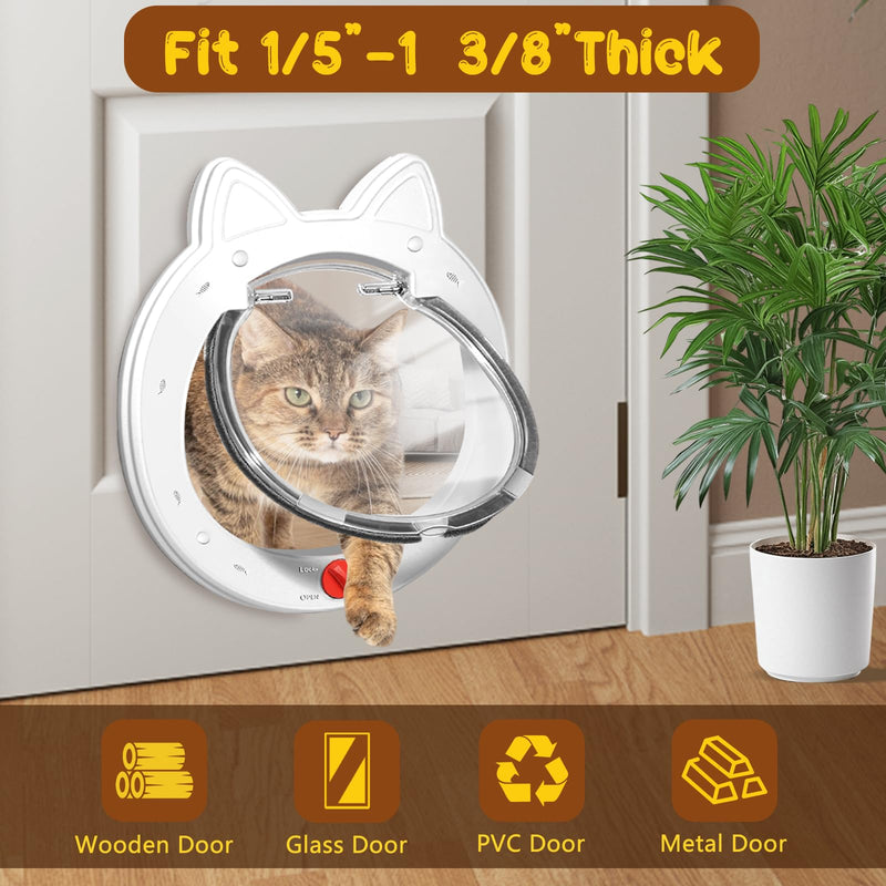 Cat Door with 4 Way Lock, Cats Doors for Interior Exterior Gate, Weatherproof Magnetic Pet Door for Cats and Small Dogs, Cat Flap Doors, Easy to Install, 7.5" x 7.5" Inner Frame (White) - PawsPlanet Australia