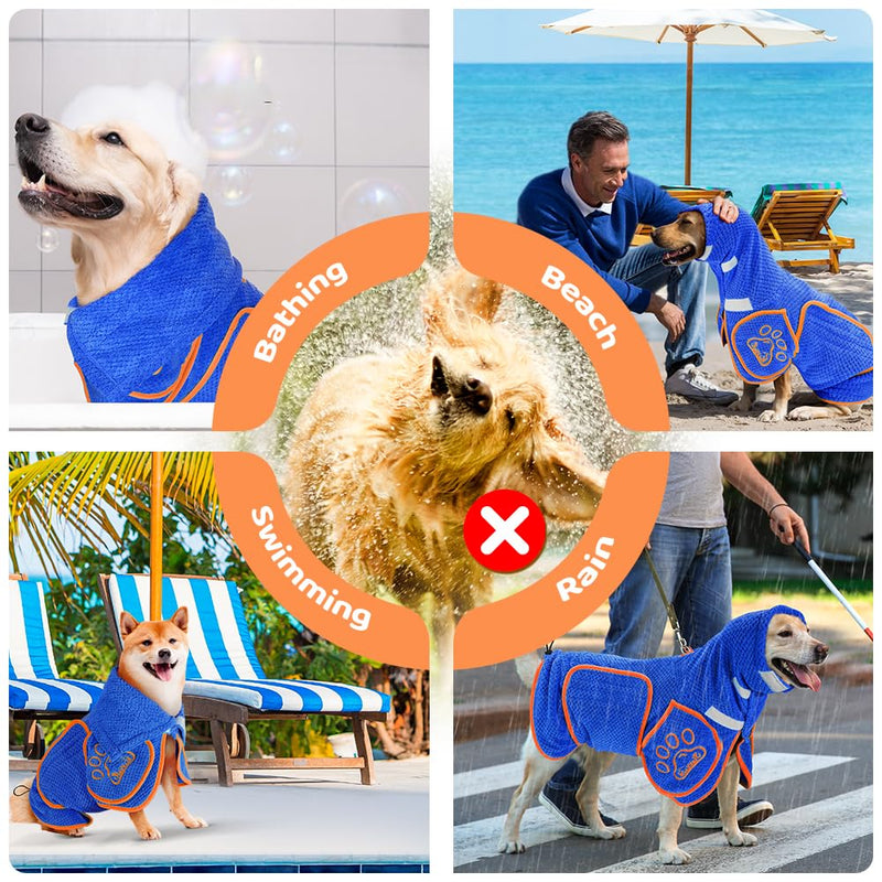 SlowTon Dog Bathrobe - Super Absorbent Dog Towels for Drying Dogs, Quick Drying Dog Robes for After Bath, Soft Dog Towel Wrap, Adjustable Dog Drying Coat for Large Huge Medium Dogs (Blue, XXL) XX-Large (Chest: 37.8-53.6") Blue