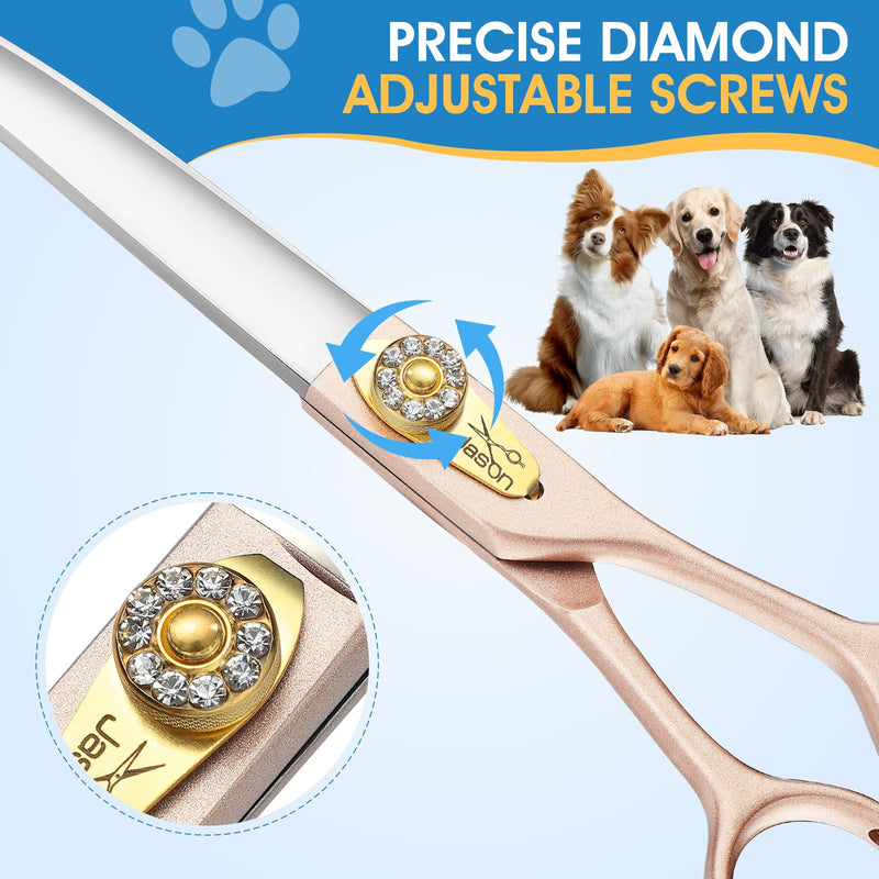 JASON Professional Dog Grooming Scissors - 7 Inch Curved Shear Japanese 440C Stainless Steel Dog Scissors with Diamond Screw, Rosegold, Sharp & Durable