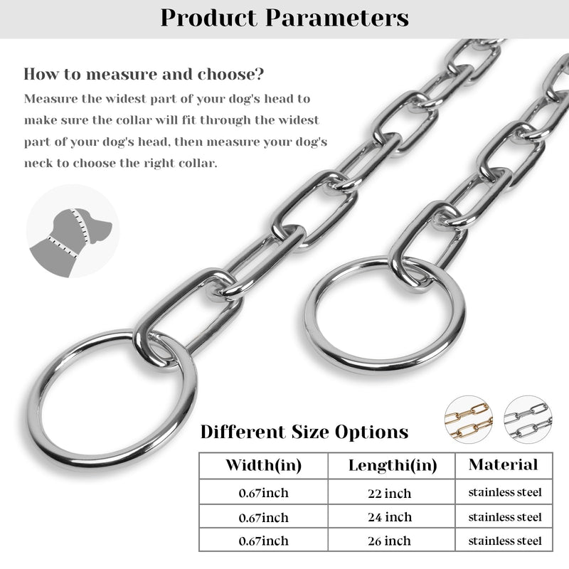 Fur Saver Silver Dog Chain Collar,Heavy Duty Chew Proof Stainless Steel Chain Dog Training Collar | No-Pull Slip Chain for Medium Large Dogs for Easy Control | 61cm (24in) 24" - PawsPlanet Australia