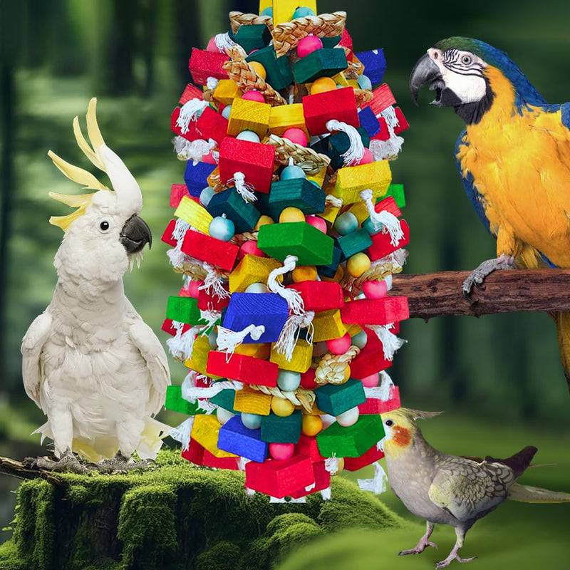Bird Toys for Large Parrots Colorful Natural Wood Block Parrots Chew Foraging Toys for Bird Cages Cockatoos, Macaws, African Greys, and Amazons - PawsPlanet Australia