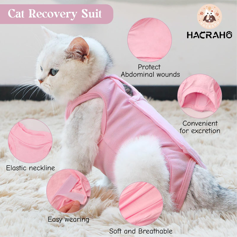 Cat Recovery Suit, 1 Pack Pink Soft Breathable Cat Recovery Clothes E-Collar Cat Wound Surgery Recovery Suit After Surgery Wear for Cats Kitten, S