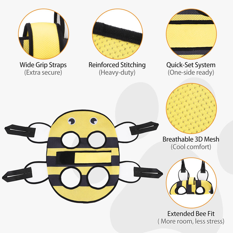 Dog Grooming Hammock for Small Dogs Cats, Cute Bee Design Dog Hanging Harness for Nail Trimming/Clipping, Pet Sling with Grooming Kit and Thick Neck Support & Strap Restraint Claw Care, XS X-Small Yellow Bee