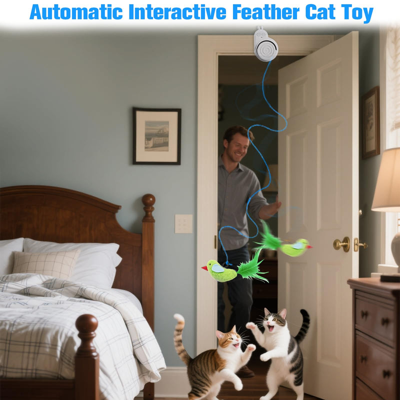 Interactive Cat Toys for Indoor Cats Automatic Electric Flying Bird Feather Cat Toy - Best Kitten & Adult Cat Enrichment Toy Stick-on Hanging Electric Kitty Toys for Bored Cats White - PawsPlanet Australia