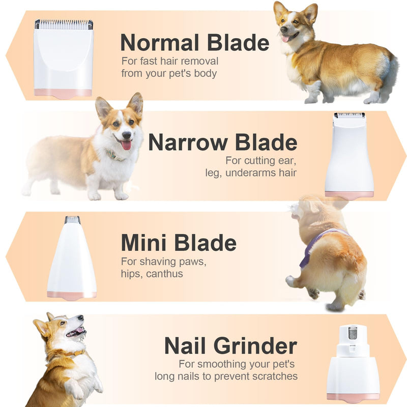 KIKETECH Dog Clippers for Grooming - Cordless Pet Nail Grinder for Small Dog Cat Rabbit Grooming Supplies, Low Noise Dog Clippers for Trimming Hair on Paws, Eyes, Ears, Face, Rump, PinkRose - PawsPlanet Australia