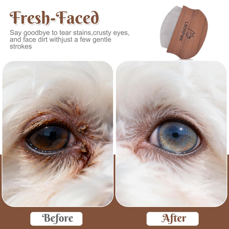 Eye Comb for Dogs & Cats,Wooden Tear Stain Remover for Pets,Gentle Grooming Tool with Rounded Tips,Flea Comb for Small Dogs.