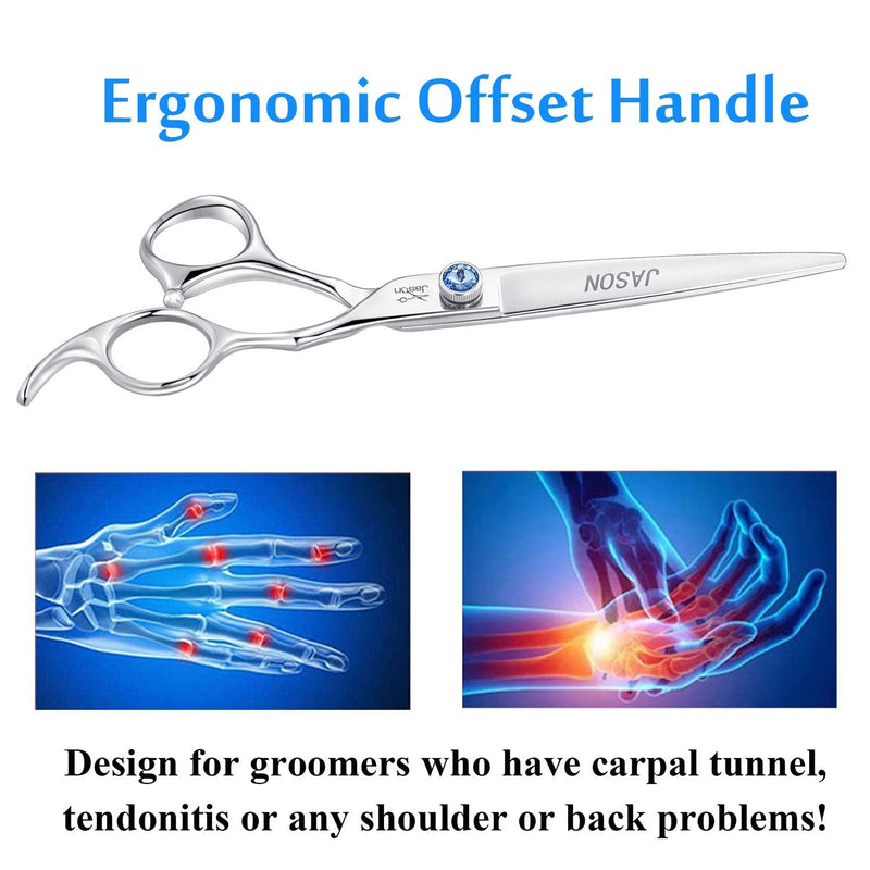 JASON 7" Straight Dog Grooming Scissors, Ergonomic Pets Grooming Shears, Premium Cats Trimming Kit with Offset Handle and Jewelled Screw, Sharp, Comfortable Christmas Gift 7.0" - PawsPlanet Australia