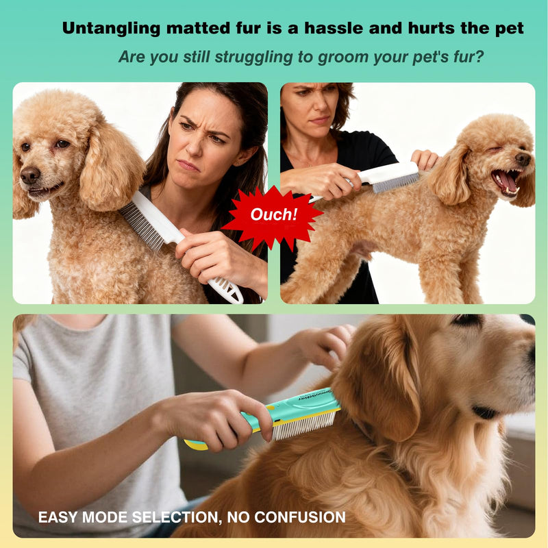 Professional 3-Row Tick & Flea Comb for Dogs & Cats - Stainless Steel Teeth with Negative Ion Anti-Static | Detangling Grooming Tool for Poodles, Shih Tzus & Long Haired Pets (One Size) One Size - PawsPlanet Australia