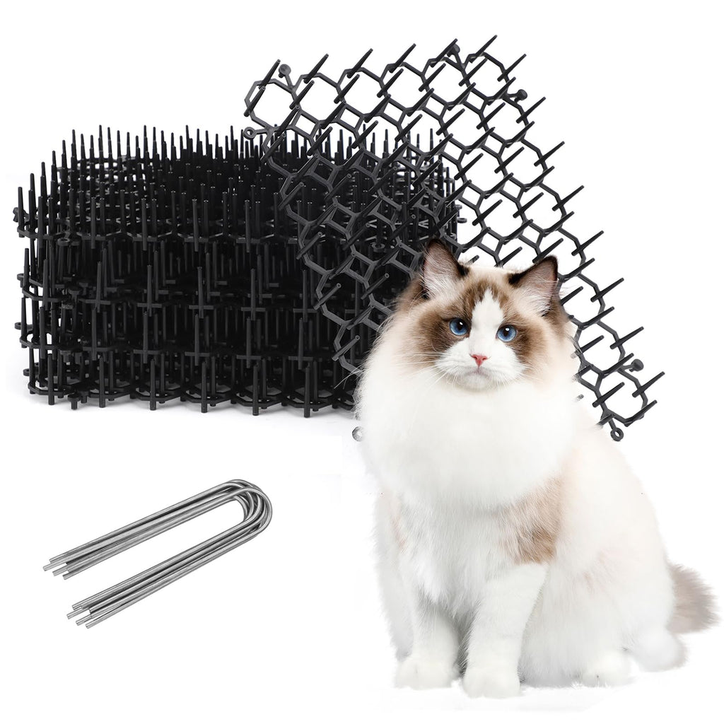 TSLBW 6.2 * 8 Inch 12 Pcs Cat Scat Mat with SpikesCat Repellent Mat with Spikes Pet Deterrent Net Anti Cat Mat Gardening Plastic Cat Scat Mat with 8 U-Shaped Pegs Wild Animal Garden Plants 15.5*20cm