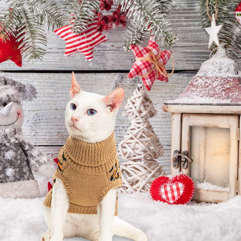 Winter Warm Cat Sweater Turtleneck Puppy Pets Sweater Knit Vest Fashion Leopard for Cats Puppy Small Animals Brown Medium Yellow - PawsPlanet Australia