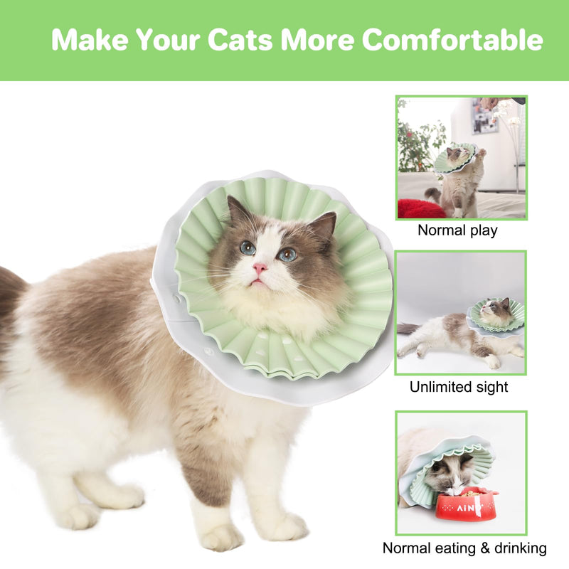 2 Pieces Soft Cat Cone Collar– Adjustable Lightweight Recovery E-Collar to Stop Licking, Scratching & Biting After Surgery, Comfortable Wound Healing Cone Alternative (Green, L) Green L（Circumference:7.5-10 IN）