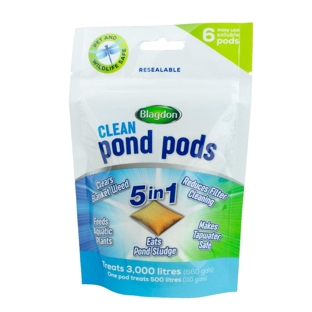 Blagdon Clean Pond Pods, Clears Blanket Weed, Reduces Filter Cleaning, Feeds Aquatic Plants, Eats Pond Sludge, Removes Chlorine, Makes Tap Water Safe, Pet & Wildlife Safe (pack of 6 pods) - PawsPlanet Australia