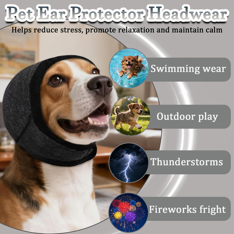 2PCS Dog No Shake Ear Wrap Muff & Calming Hoodie, Water Resistant Dog Ear Covers for Noise Protection, Anxiety Relief, Thunderstorms, Fireworks, Grooming, and Swimming (Grey, M)