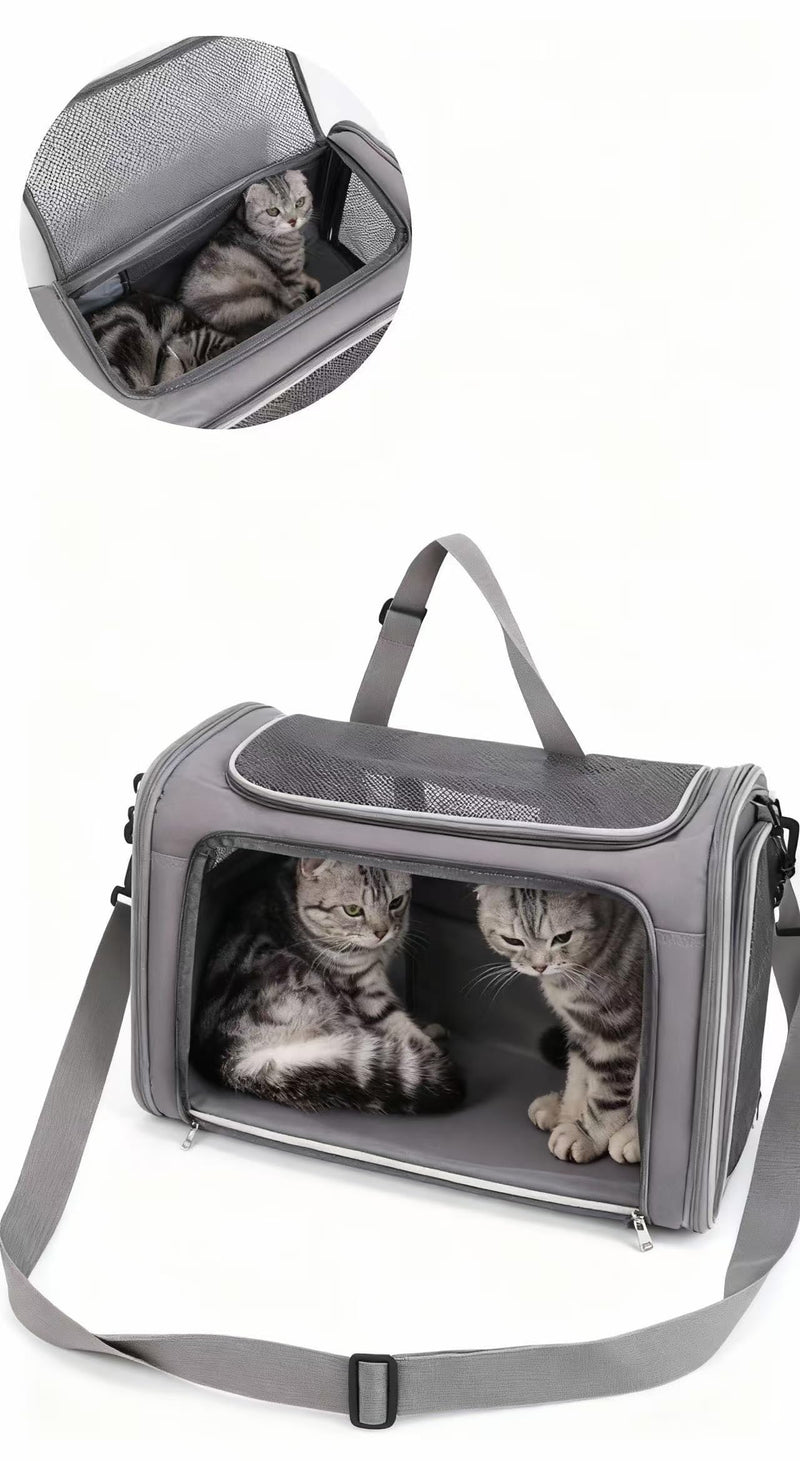 Durable Polyester Oxford Soft Cat Carrier Small Dog Crate Gray 20x12x13.2 Inch Luggage Compatible Pet Bag for Air Travel - PawsPlanet Australia