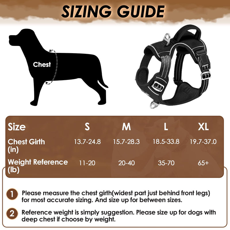 SlowTon No Pull Dog Harness, Heavy Duty No Choke Pet Harness with 2 Leash Clips and Easy Control Vertical Handle, Adjustable Soft Padded Dog Vest for Small, Medium and Large Dogs(Black,X-Large) X-Large(Chest 19.7''-37'') A-Black - PawsPlanet Australia