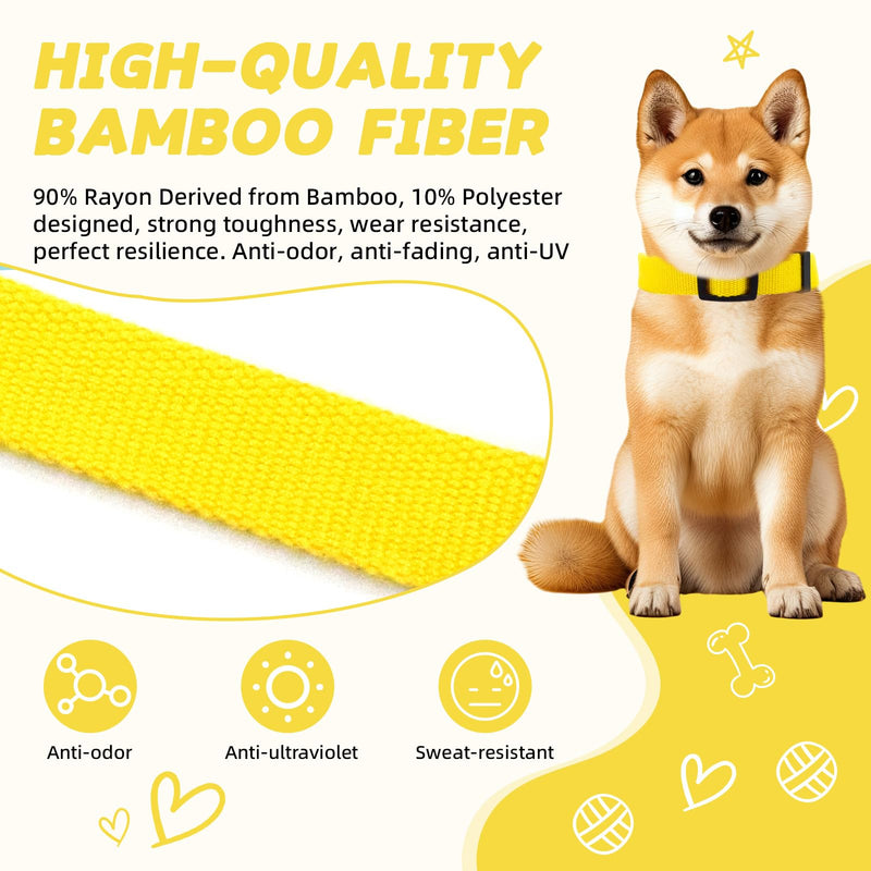 Yellow Dog Collar and Leash Set for Medium Size Dog, Breathable, Anti-Odor & Soft, Comfortable for Sensitive Skin Puppies, 90% Bamboo Rayon, Adjustable Quick-Release Buckle Pet Collar Medium Set Yellow Set - PawsPlanet Australia