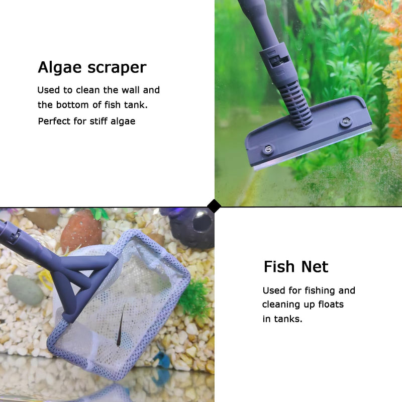 AQUANEAT Fish Tank Cleaning Tools, 6 in 1 Aquarium Cleaning Tools, including Algae Scraper, Sponge Pad, Fish Net, Gravel Rake and Cleaning Brush