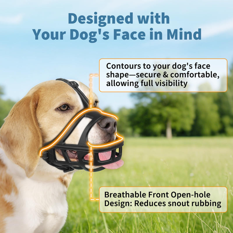 BARKLESS Dog Basket Muzzle for Medium & Large Dogs, Humane Cage Muzzle Prevent Biting Scavenging, Breathable Open Front Mouth Cover with Reflective Strap for Training, Walking Vet Visits (Black, XL) Black - PawsPlanet Australia