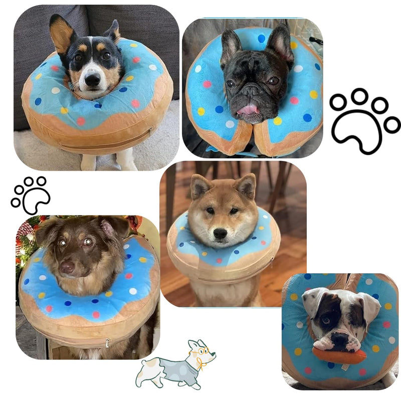 LittleBean Inflatable Neck Collar Dog Cat Protective Collar for Pets Dog Collar Leak Protection for Recovery After Surgery or Wounds (Blue Donut, [Neck: 9.5 - 11.5"] M) blue donut [neck: 9.5"-11.5"] M