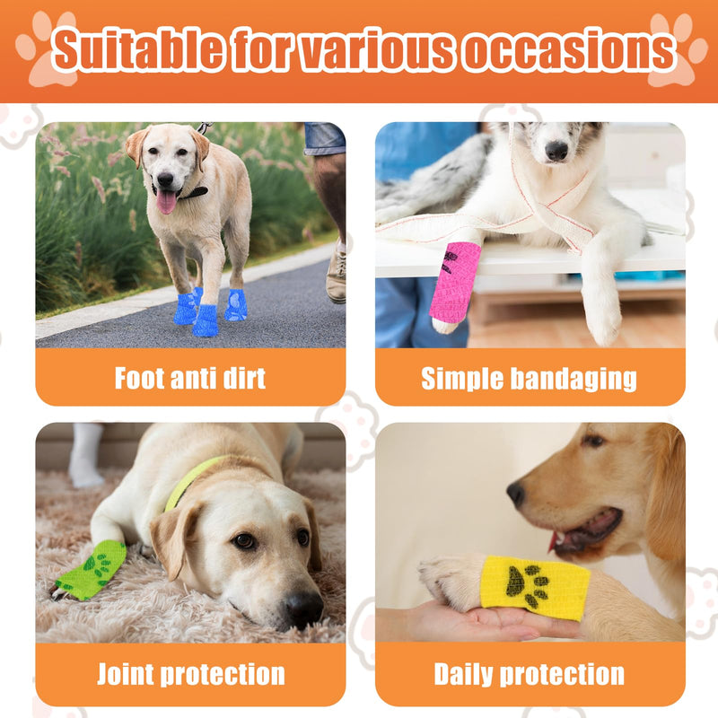 6 Roll 2 Inch x 5 Yards Paw Print Pet Vet Wrap for Dogs Cats, Cohesive Bandages in Bulk, Colorful Non-Woven Self Adhesive Bandages Wrap Roll for Pet Animals Wound Care, Ankle Sprains and Swelling - PawsPlanet Australia