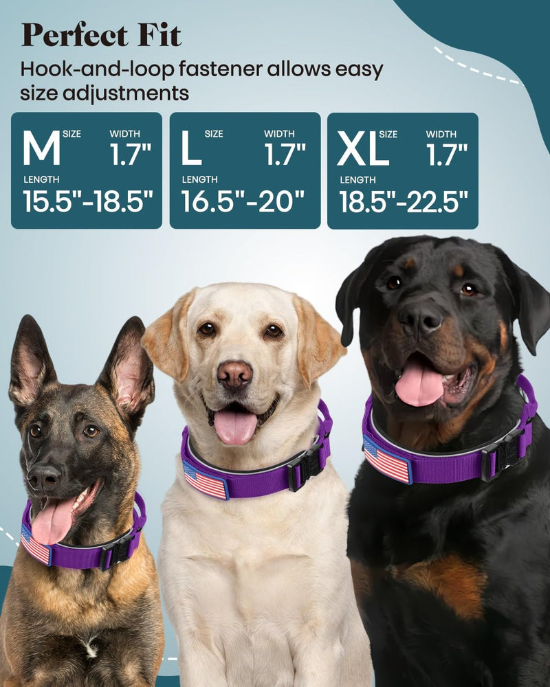Thick Wide Dog Collar and 6-8 FT Leash Set for Large Dogs, Heavy Duty Full Metal Buckles and Soft Padded Dog Collar Leash Set, with A Poop Bag Holder for Leashes Set-Purple XL: Width 1.7", Length 18.5"-22.5" - PawsPlanet Australia