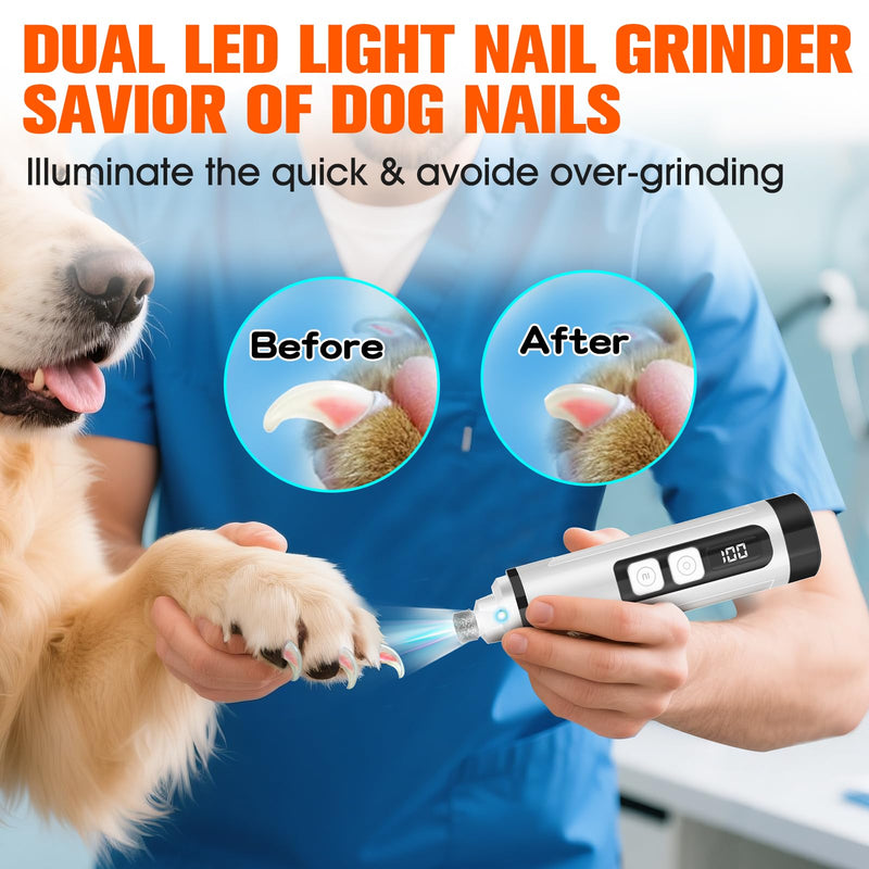 Dog Nail Trimmers Ultra Quiet Electric Pet Dog Nail Clippers Cat Nail Clipper with Led Lights Nail Grinder High Speed Nail File Electric Clippers for Grooming Small, Medium,Large Dogs and Cats (white) white - PawsPlanet Australia