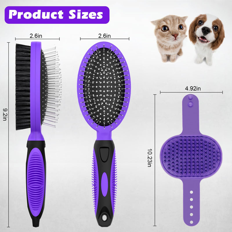 2PCS Pet Grooming Tools - Double-Sided Brush for Shedding and Bathing, Suitable for Short/Long Haired Dogs Cats and Horses, Deshedding Dog Brush, Mane & Tail Combs for Horses - Pet Supplies (Purple) Purple - PawsPlanet Australia