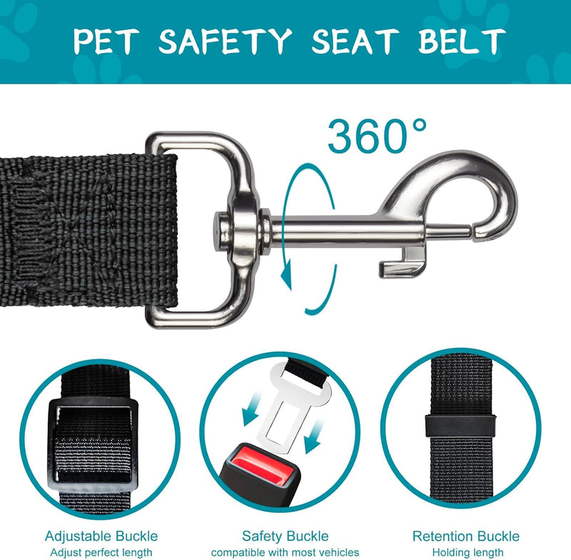 Car Dog Leash - Best Dog Seat Belt (2 Pack) Car Harness Attachment for Dogs - Adjustable Dog Restraints Seatbelts for Cars (17.5in - 26in) - PawsPlanet Australia