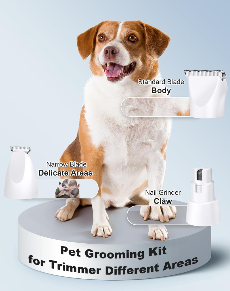 3 in 1 Small Dog Grooming Kit, 2 Speed Rechargeable Dog Hair Clippers with Guards, Low Noise Electric Dog Paw Trimmer & Nail Grinder, Cordless Pet Shaver for Cats and Small Dogs(White) White - PawsPlanet Australia