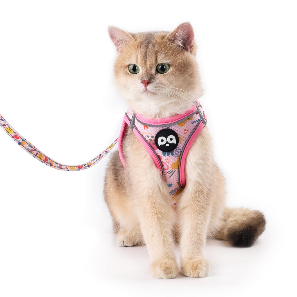 QQPETS Cat Harness and Leash Set for Walking Escape Proof, Safe Adjustable Kitten Vest with Reflective Strips, Easy Control Soft Mesh Lightweight Jacket (Stars Pink, XS(Chest 12.6”-14.1”)) XS(Chest 12.6”-14.1”) Stars Pink