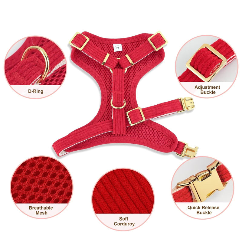 Didog Cute Small Dog Harness Collar and Leash Set with Bowtie, Breathable Soft Mesh Padded Puppy Harness, Christmas Dog Harness for for Parties, Holiday Gatherings & Gifts, Red, M M: Chest 15.7-20.8" - PawsPlanet Australia