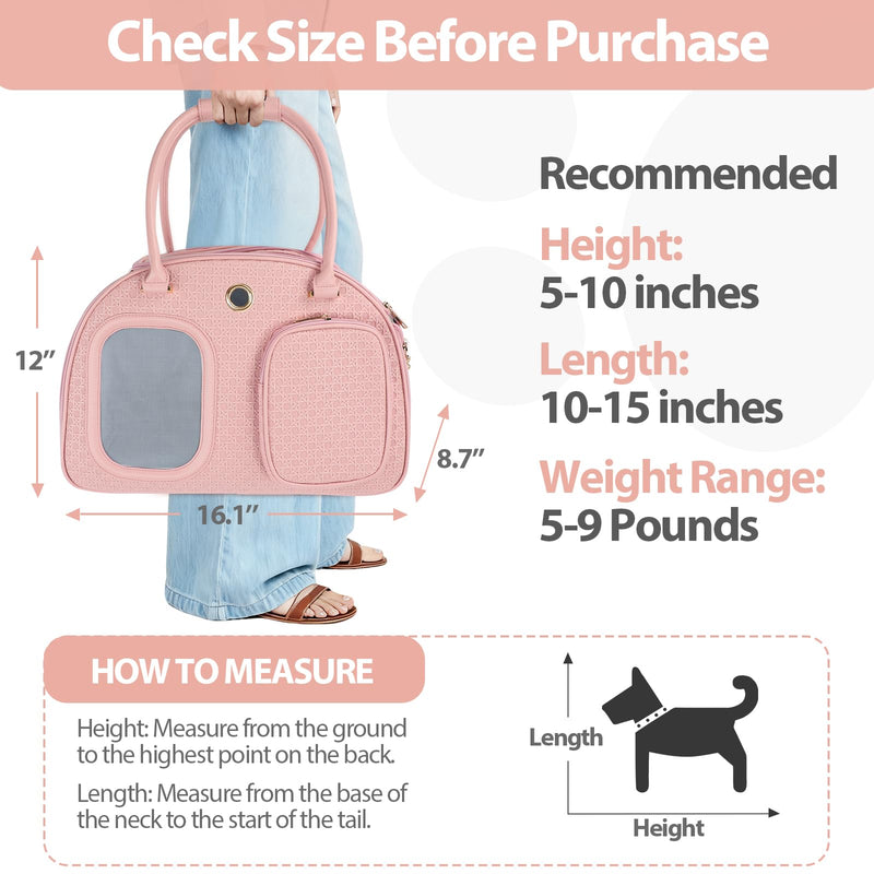 Dog Purse Carrier for Small Dogs, TSA Airline Approved Pet Tote Bag, Fashion Soft-Sided Puppy Carrier Purse with Pockets for Travel, Shopping, Daily Use (Pink, 16.1inch x 8.7inch x 12inch(LxWxH)) Pink 16.1inch x 8.7inch x 12inch(LxWxH)