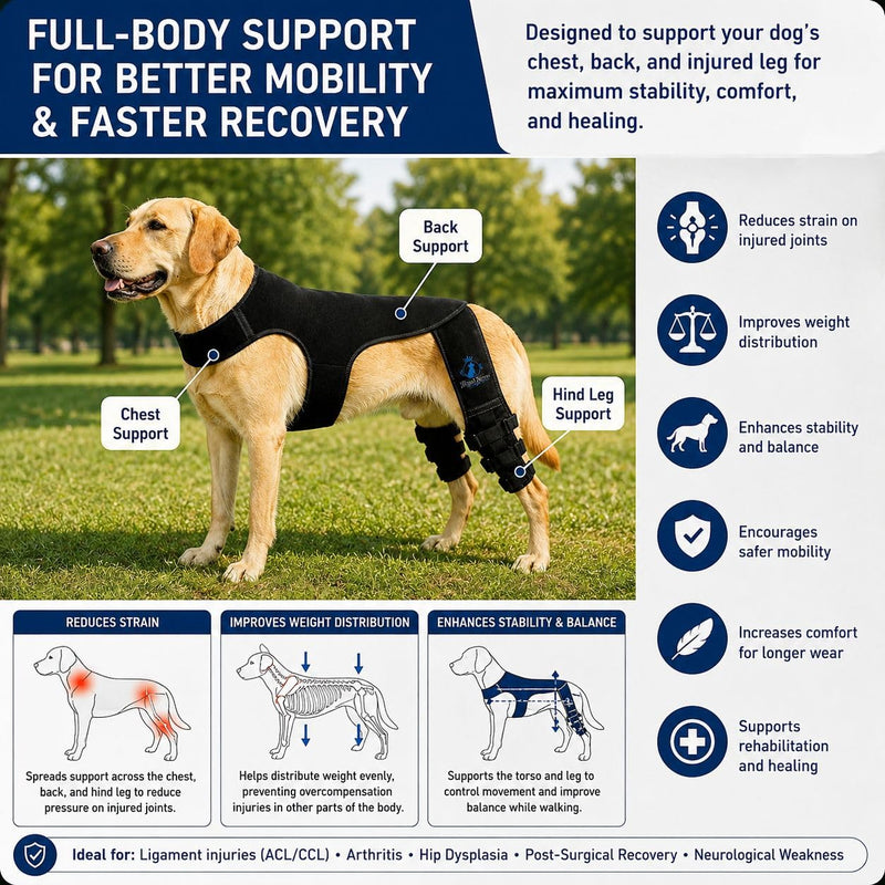 Dog Rear Knee Brace for Small & Medium Breeds, Adjustable Hind Leg Support for ACL/CCL Injury Recovery, Joint Stability, Ligament Protection & Injury Prevention (M) Medium (M)