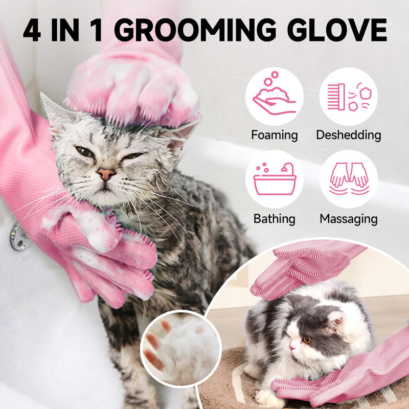 Dog Washing Gloves - Quick Drying Dog Towel,Cat Bath Grooming Gloves Brush with High-Density Teeth for Bathing Massaging，Absorbent Pet Bath Towel 30.3"x13.8" with Hand Pocket for Dog Cat Pink Pink-Gloves Towel - PawsPlanet Australia