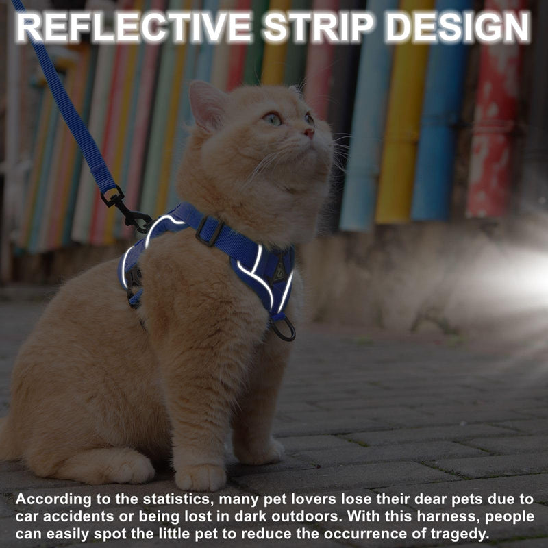 Cat Harness and Leash Set, Upgraded Escape Proof Adjustable Kitten Vest with Lead for Small Cat Outdoor Walking, Soft Breathable Mesh Jacket with Reflective Strips for Dark Night (S, Klein Blue) - PawsPlanet Australia