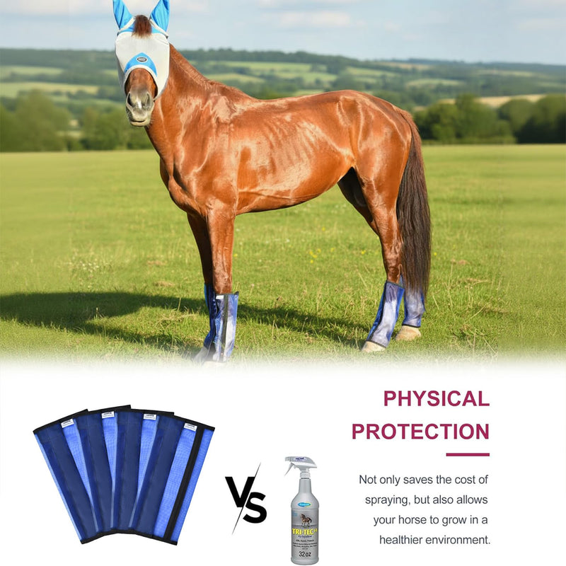 Mesh Horse Fly Boots Set of 4, Non-Slip Horse Leggings, Loose Fitting Fly Boots for Horses, Breathable Adjustable Leg Wraps, Reduce Stomping & Stay Up, Not Sag, No Rub Medium for 14-16 hand horse Blue - PawsPlanet Australia