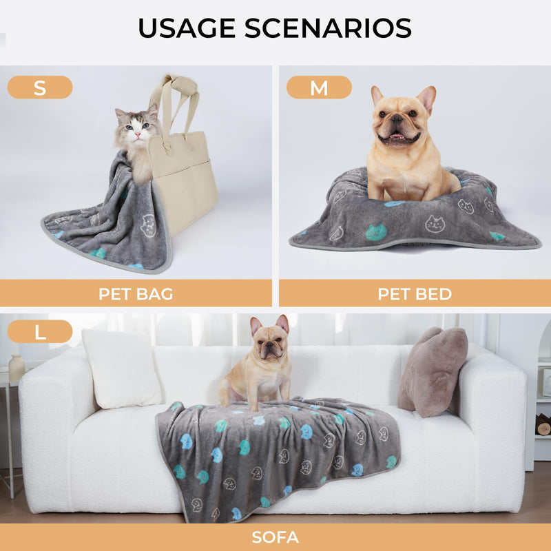 1 Pack 3 Blankets Super Soft Fluffy Premium Cute Cat Pattern Pet Blanket Flannel Throw for Dog Puppy Kitten Blue/Cyan/Grey Large(41x31 inch) 41x31 inch (Pack of 3) - PawsPlanet Australia