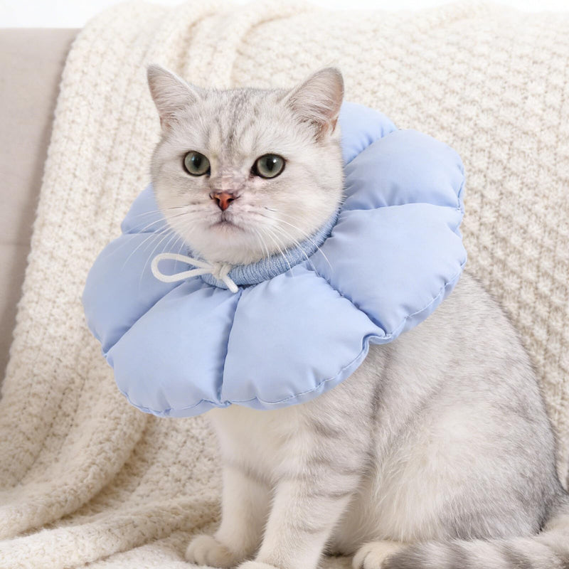 Supvox Adjustable Recovery Collar for Cats and Dogs, Bite-Resistant Nylon Donut Collar, Soft Protective Collar for Wound Healing and Surgery, Size Blue