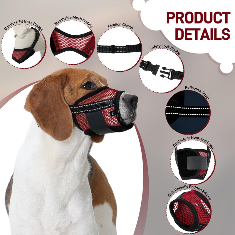 Pezluxe 2-Pack Dog Muzzle, Soft Air Mesh Muzzle Anti Biting Barking Chewing, Secure & Breathable Drinkable Pets Muzzles with Adjustable Strap, for Small Medium Large Dogs (Red-L) Red L - PawsPlanet Australia